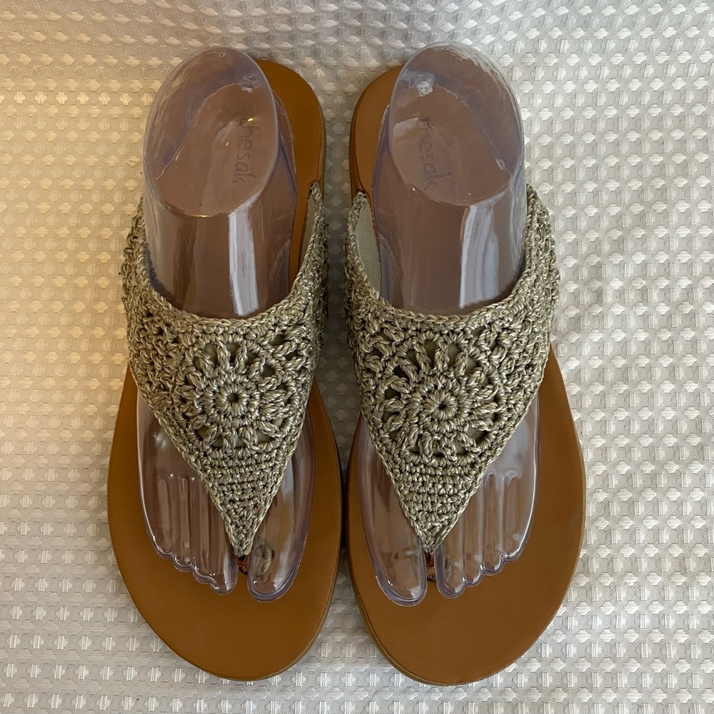THE SAK Shana Crochet Thong Sandals Boho Eco-Friendly Beige Size 11 Women’s #737 - Picture 2 of 10